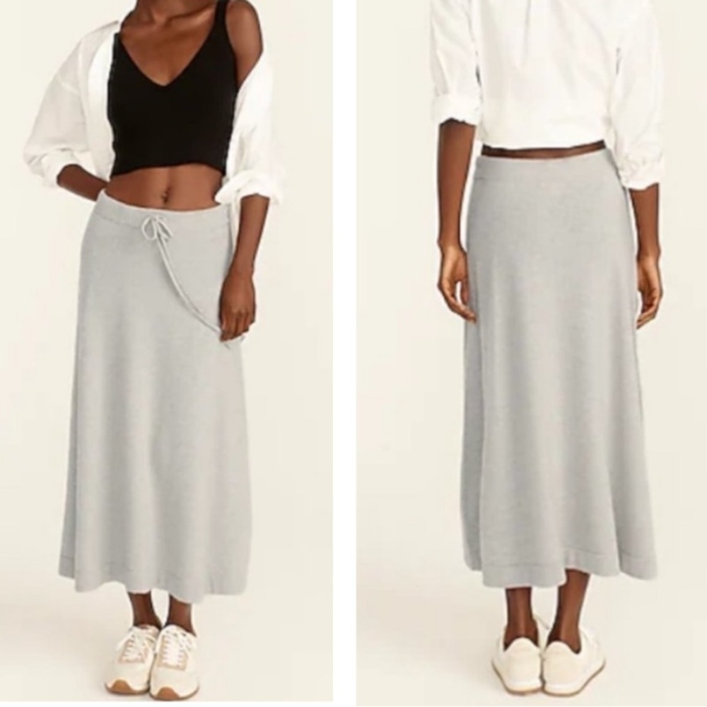 J Crew 100% Cashmere Tie-Waist Skirt Midi A Line Soft Luxurious Pale Gray SZ S